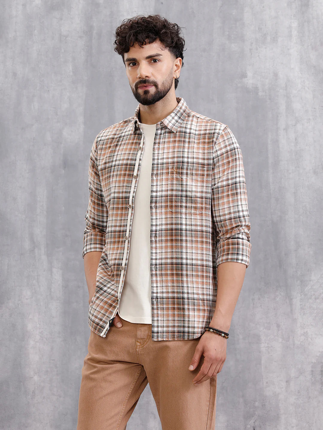 Slim Fit Check Shirt In Special Slub Weave | Rust