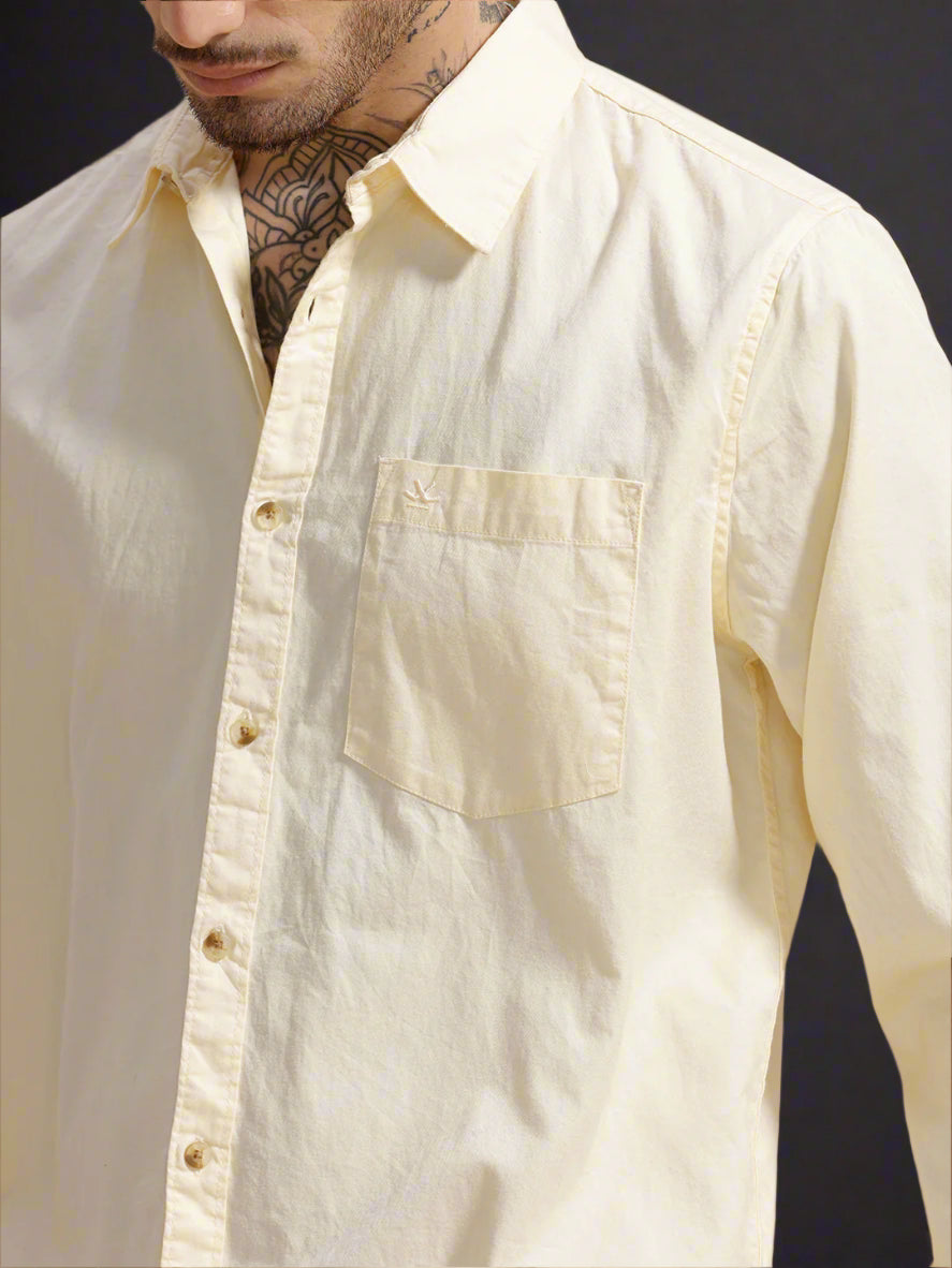 Solid Full Sleeve Cotton Shirt | Yellow
