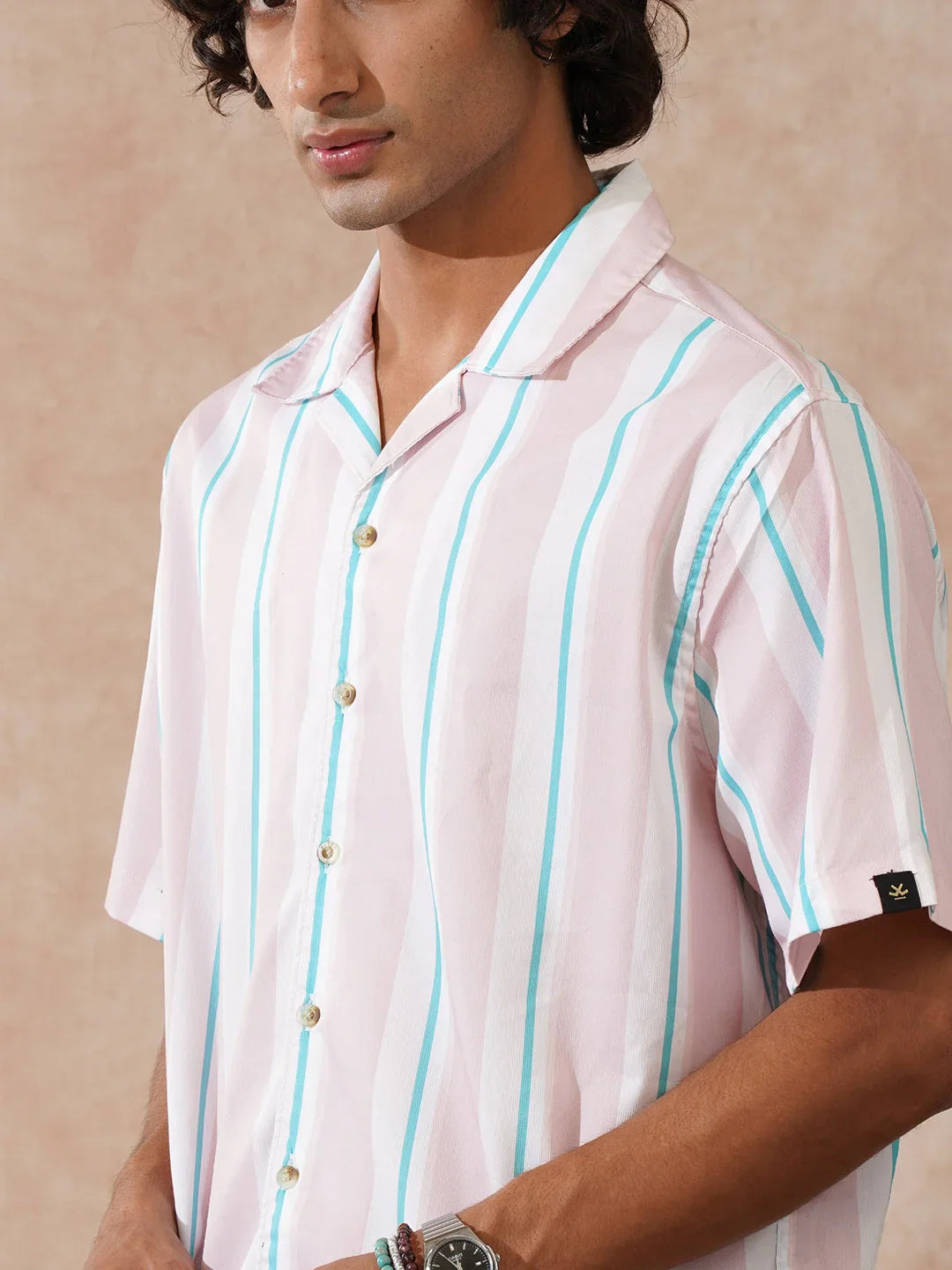 Striped Micro Cord Texture Shirt | Pink