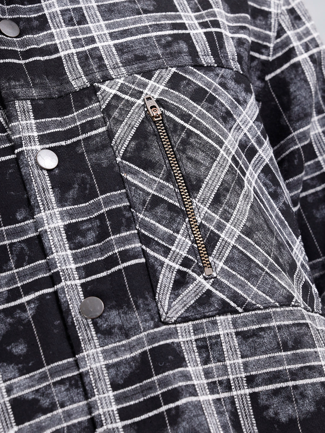 Wash Printed Overshirt With Chenille Yarn Check | Black