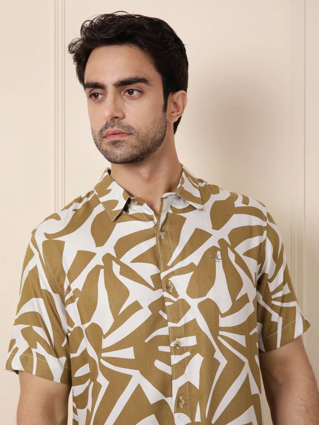 AOP Flowy Viscose Shirt | Khaki