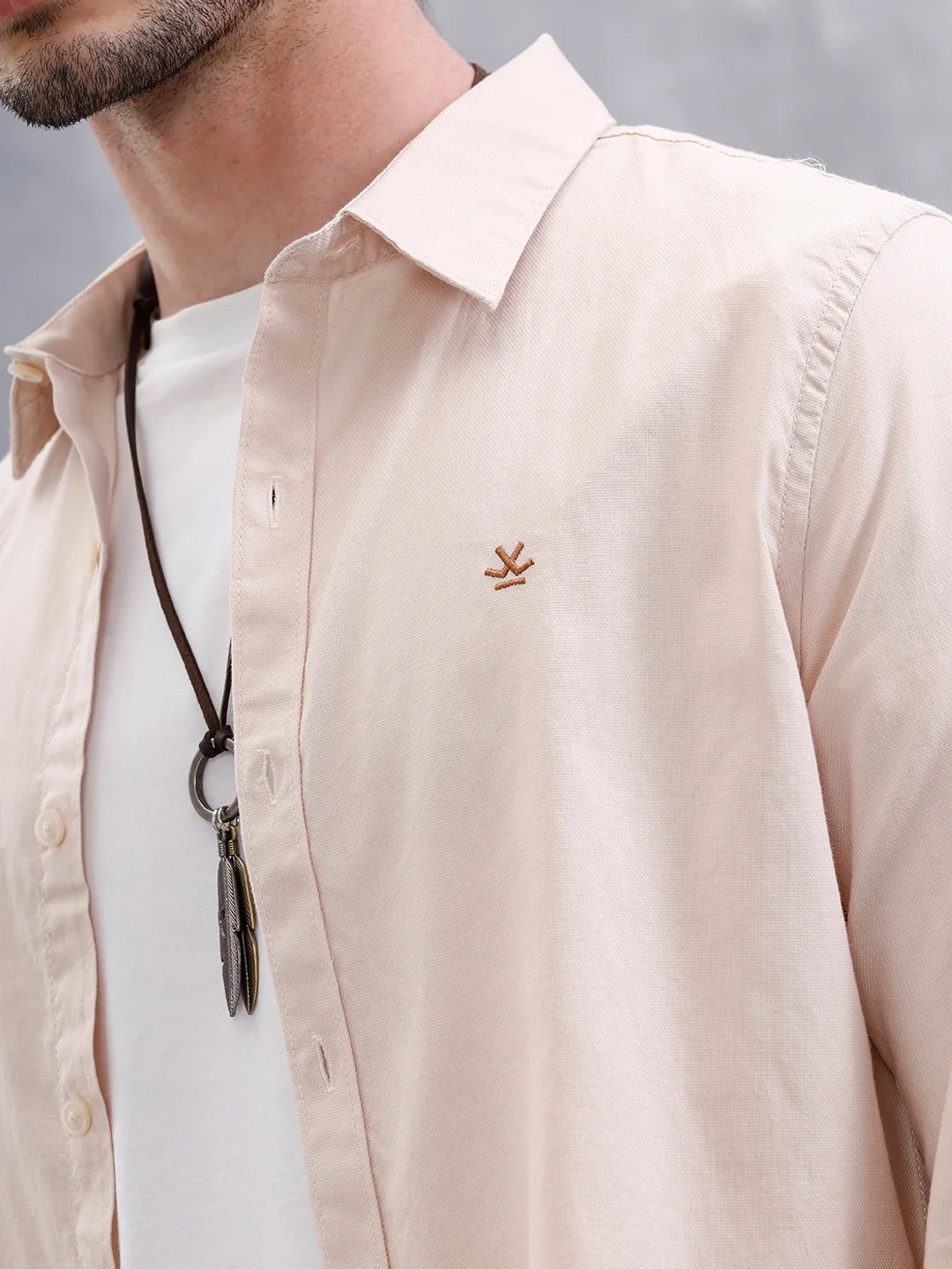 Cotton Dobby Slim Fit Shirt | Beige