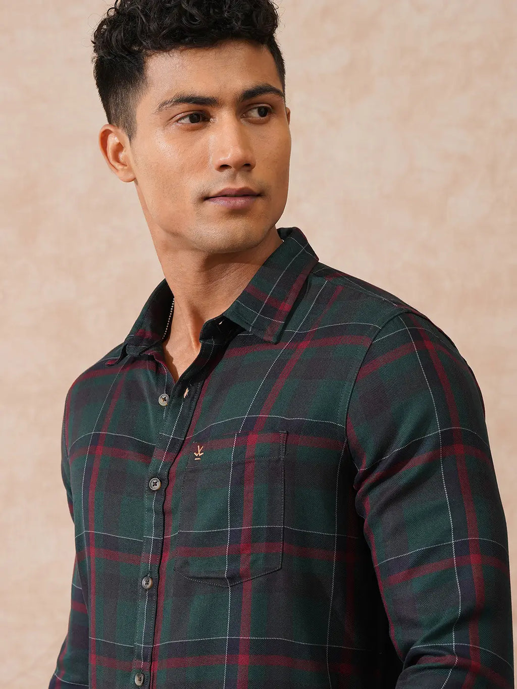 Checked Light Weight Shirt | Dark Green
