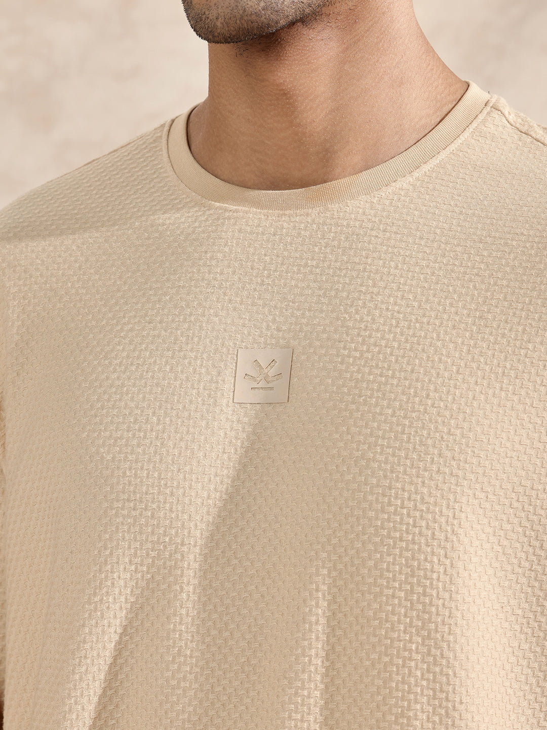 3/4th Sleeve Textured T-Shirt | Beige