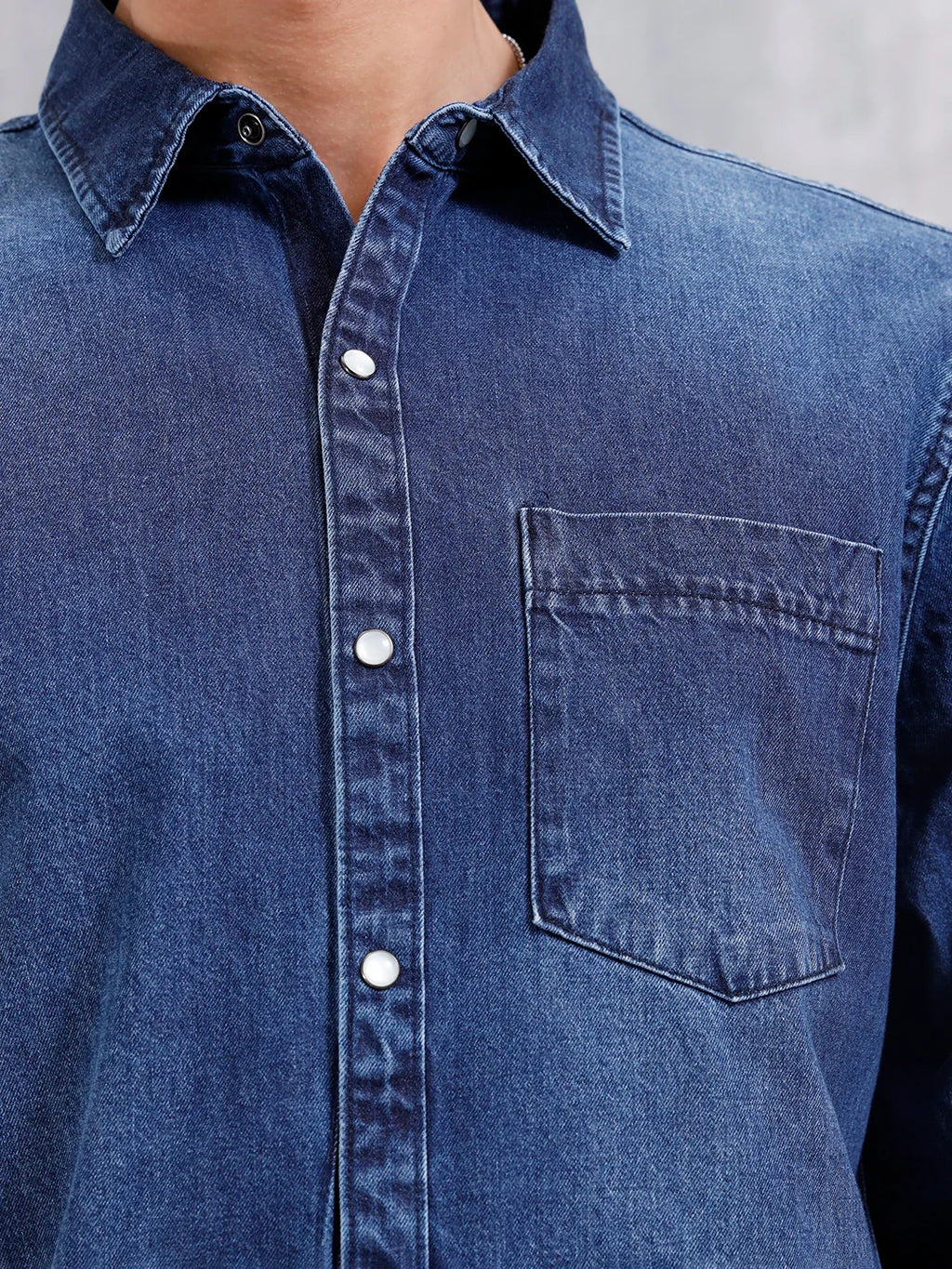 Denim Slim Fit Shirt In Medium Stone Wash | Dark Stone
