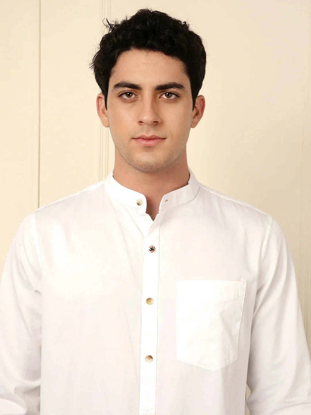 Mandarin Collar Slim Fit Shirt in White