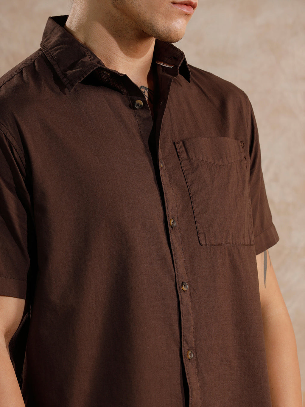 Cotton Slub Overdyed Shirt | Brown