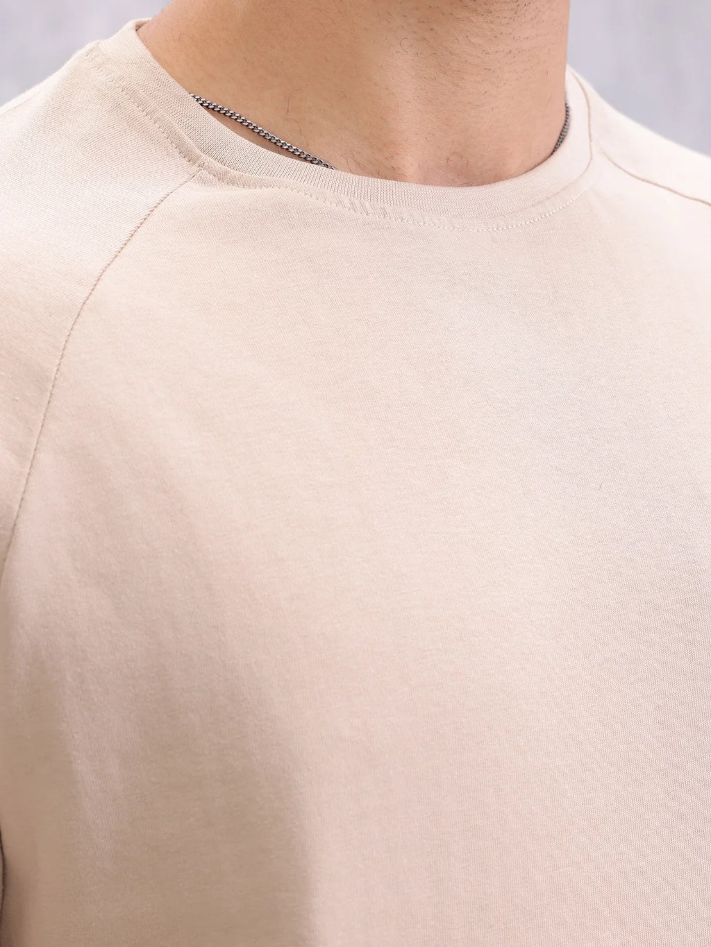 Raglan Sleeve Oversized Fit T-shirt With Rib And Patch Pocket | Beige