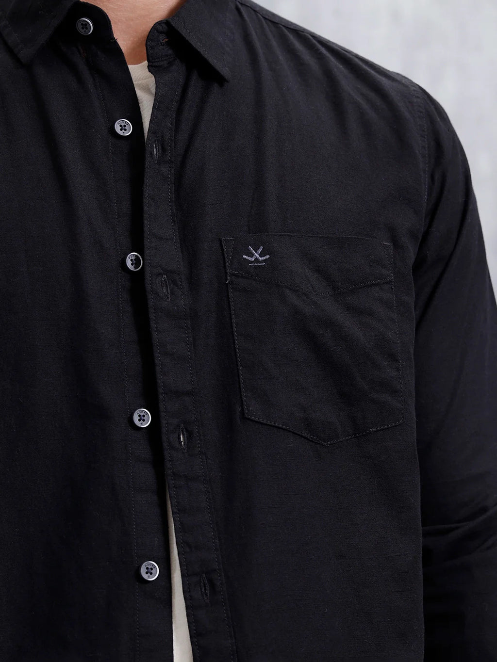 Men'S Casual Solid Patch Pocket Shirt | Black