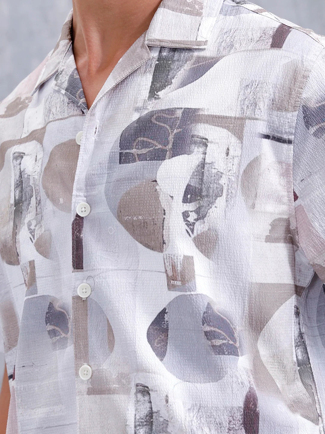 Abstract Aop Printed Comfort Fit Resort Collar Shirt | Grey