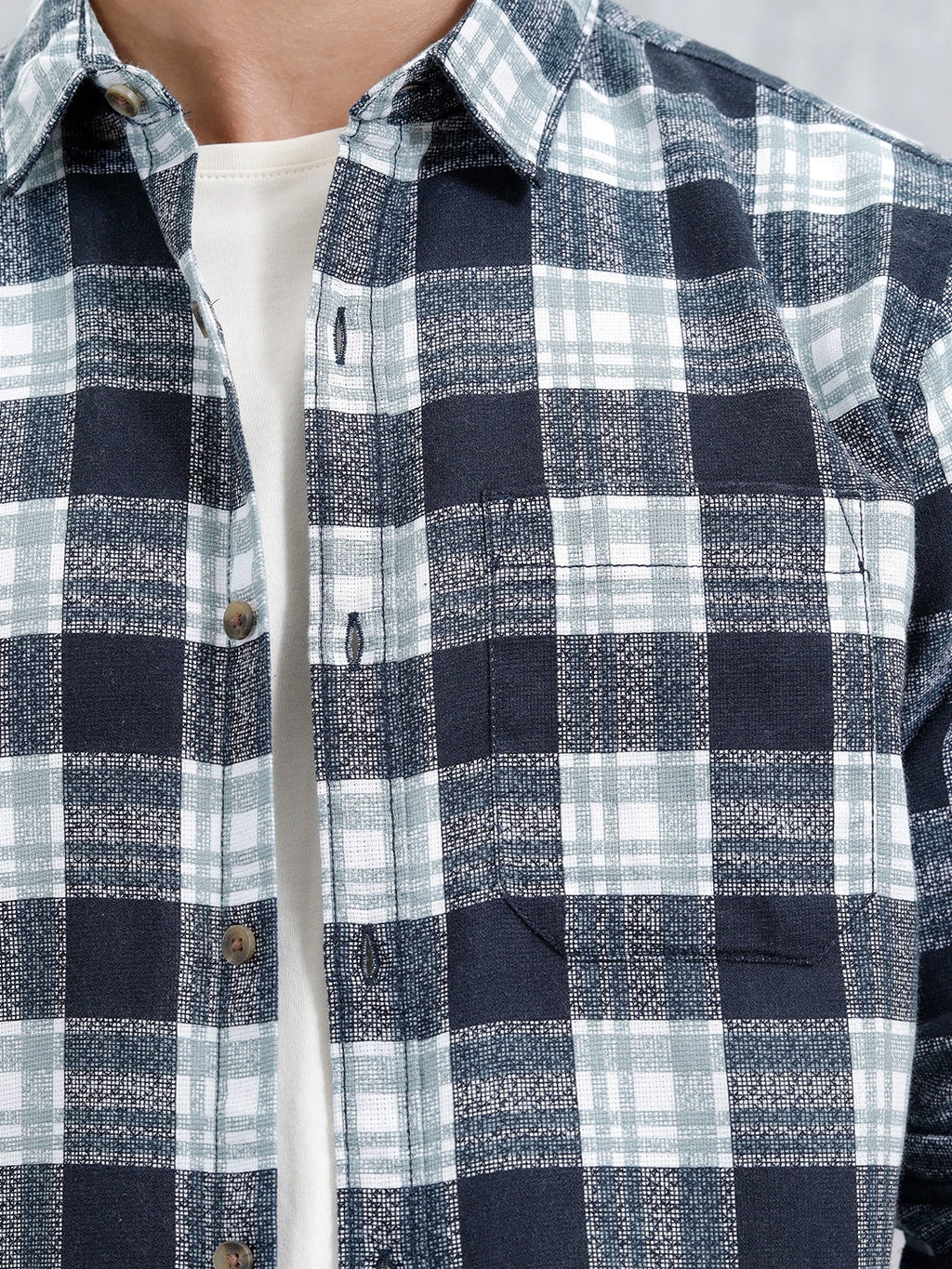 Checkered Pattern Slim Fit Casual Shirt | Blue