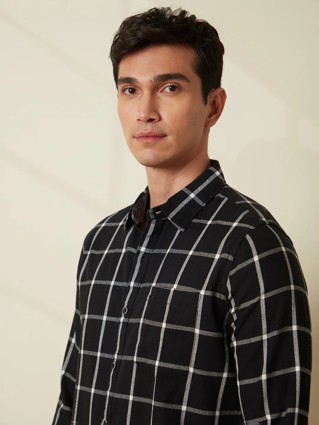 Checked Window Panel Shirt | Black