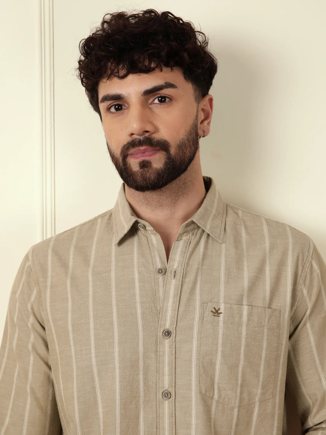 Chambray Striped Classic Shirt | Khaki