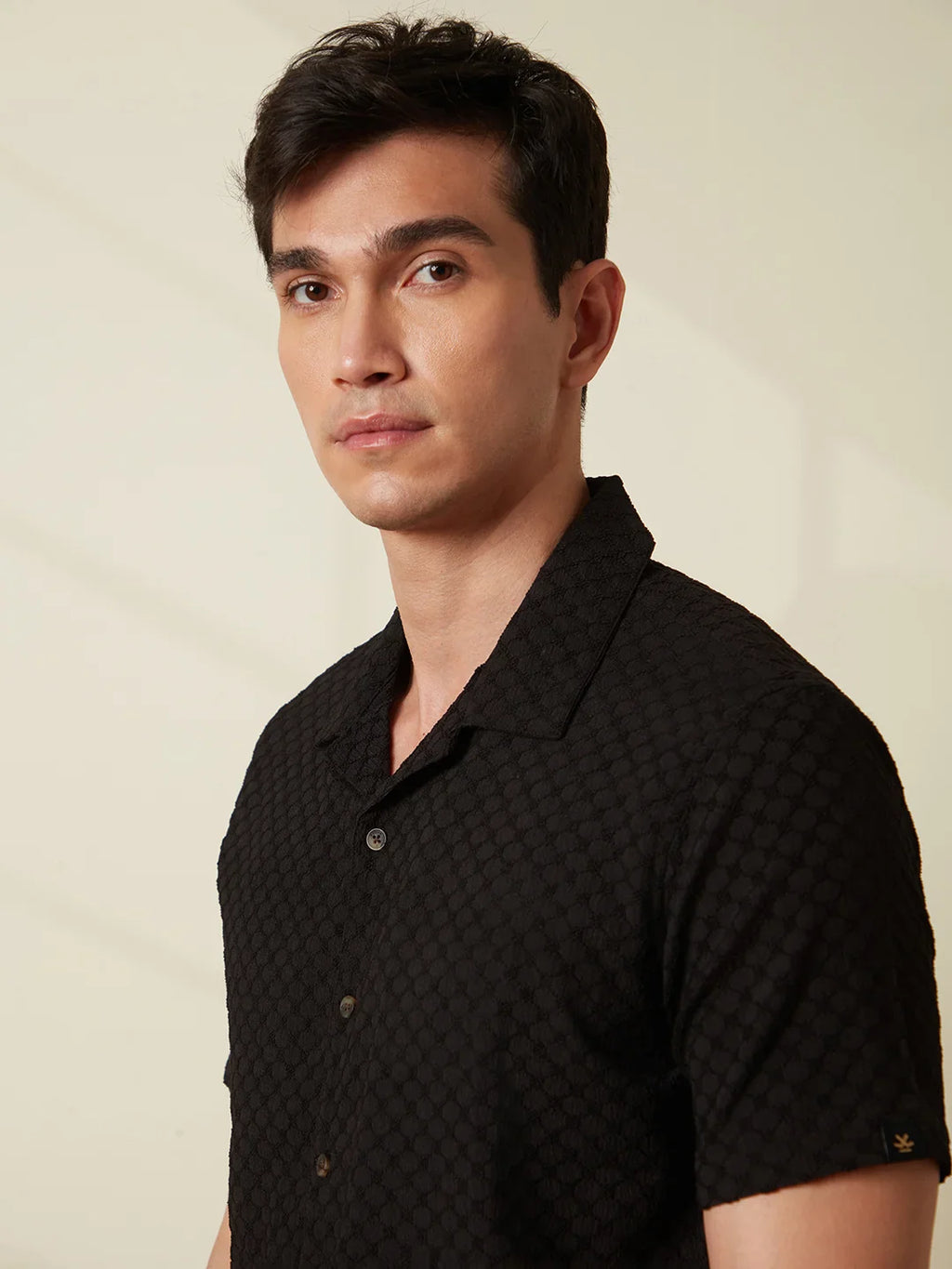 Textured Short Sleeve Shirt | Black