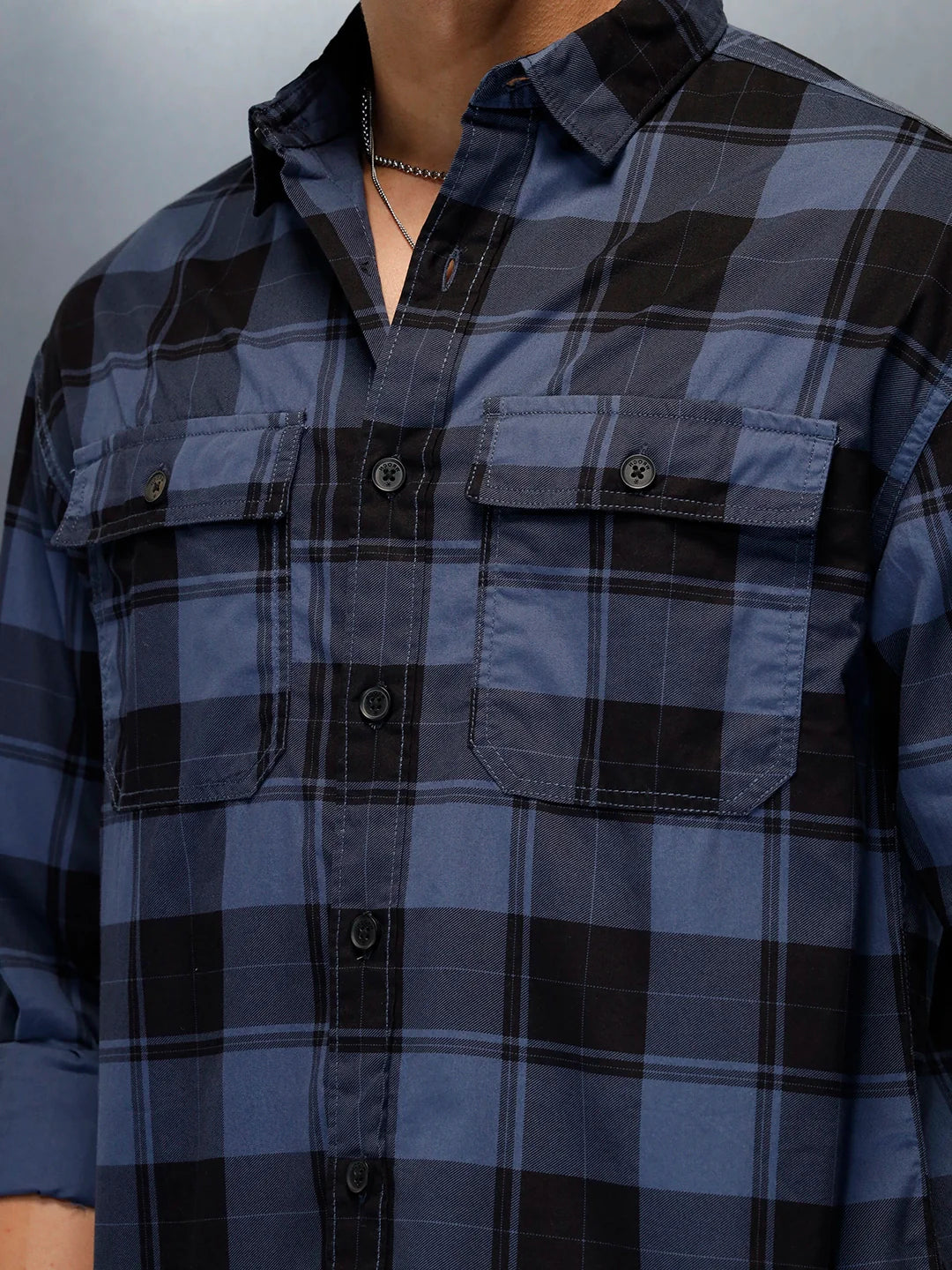 Men's Casual Oversized Fit Checkered Pattern Shirt | Blue