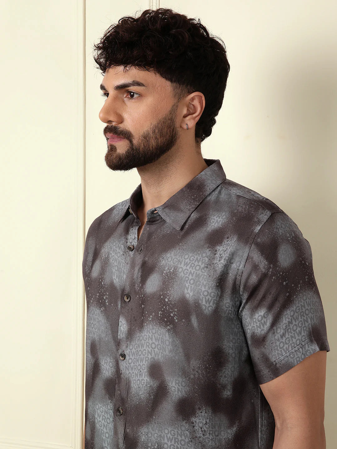 AOP Flowy Viscose Shirt | Grey