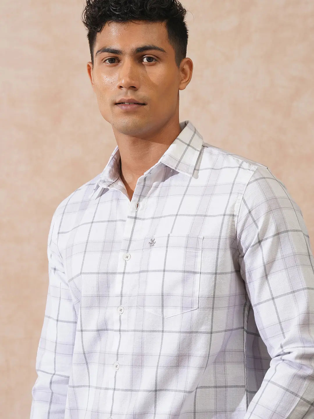Checked Cotton Slub Shirt | White