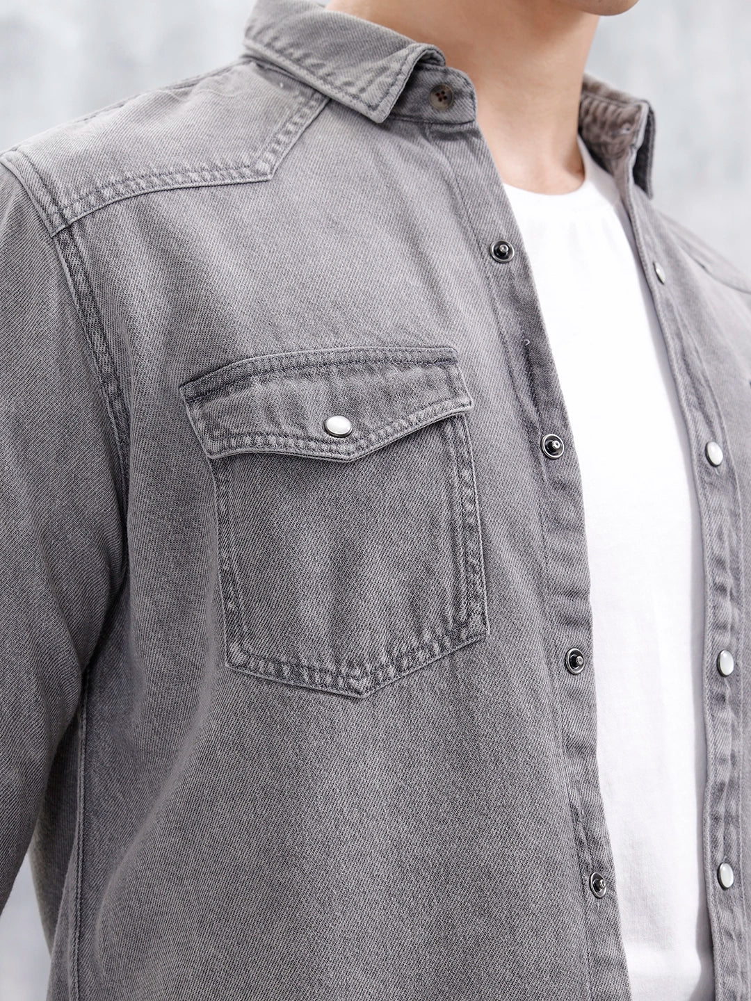 Men's Washed Slim Fit Denim Shirt | Grey