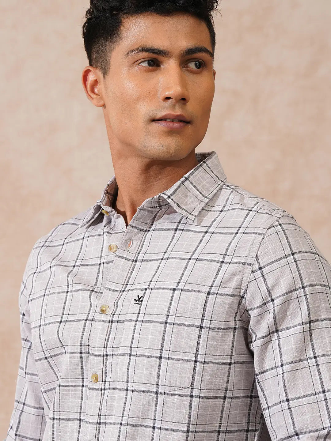 Textured Tonal Check Shirt | Khaki