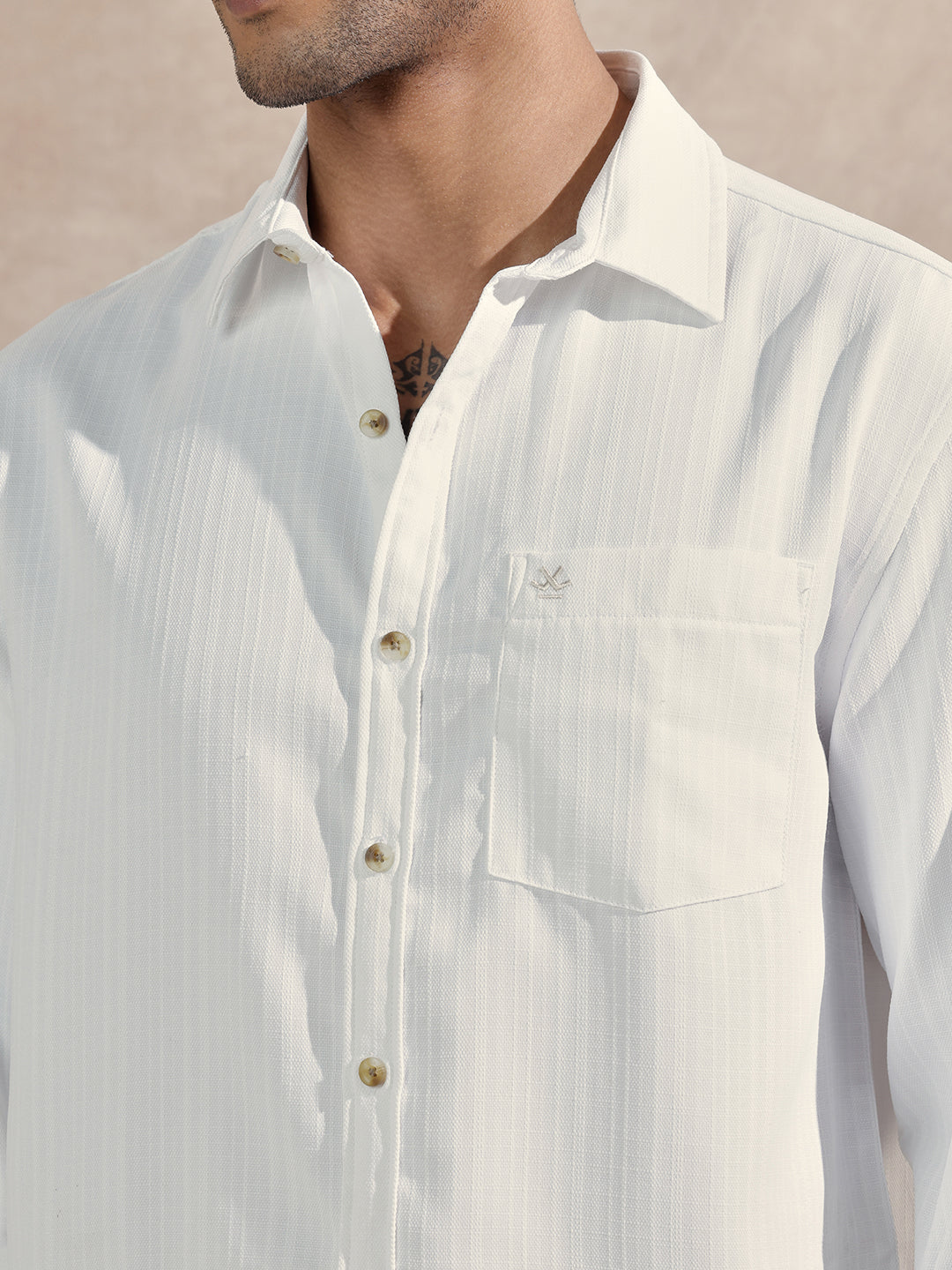 Textured Cotton Slub Comfort Fit Shirt | White