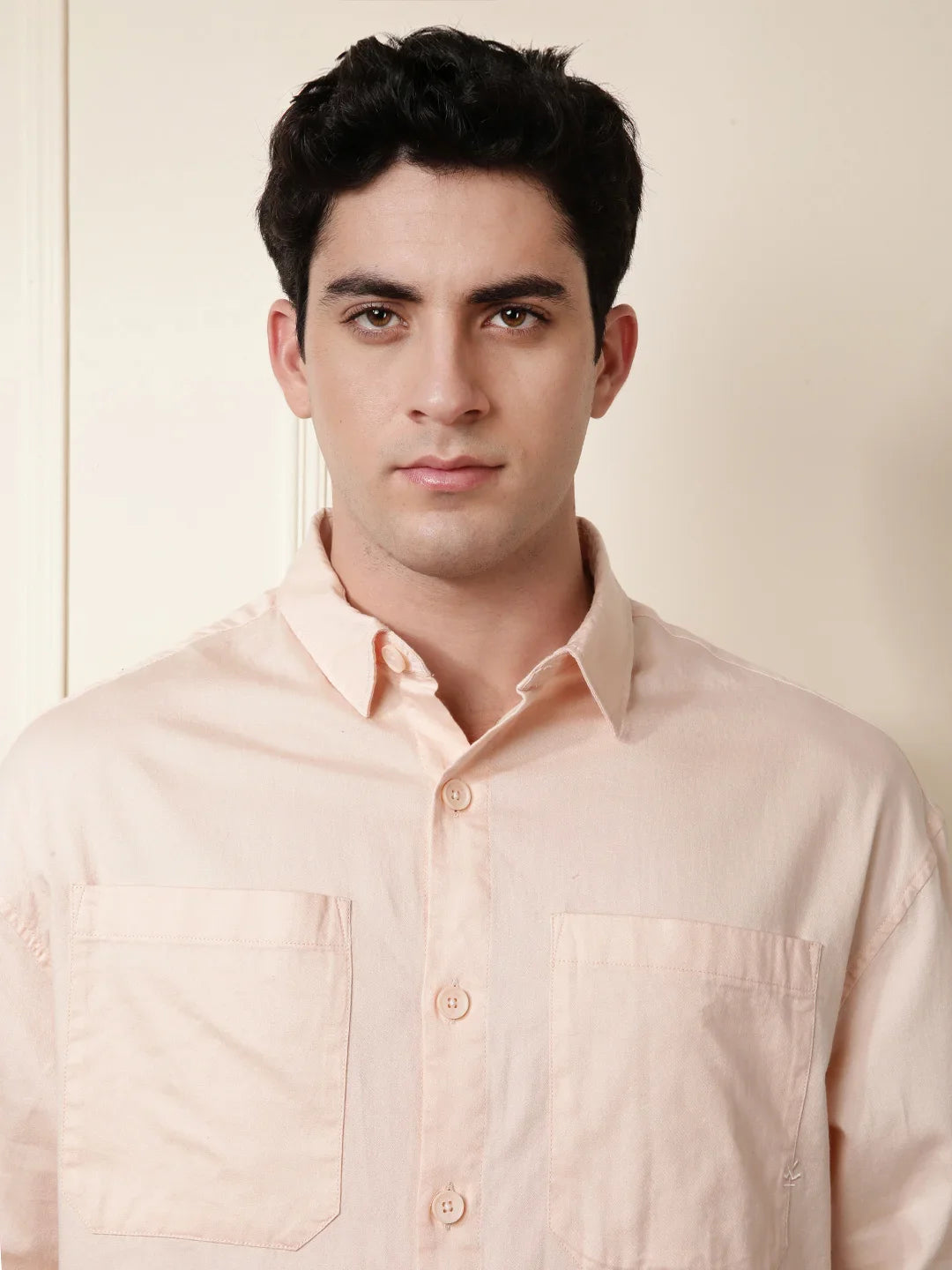 Peach Double Pocket Oversized Shirt