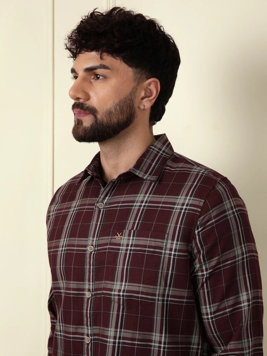 Textured Dobby Cotton Shirt | Maroon