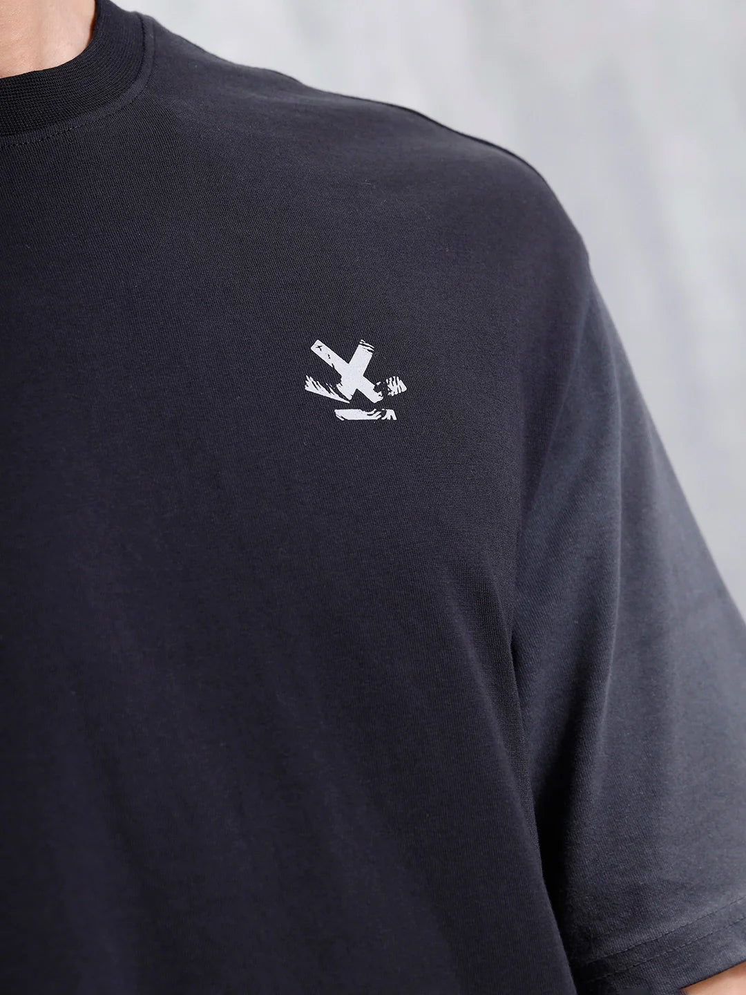 Washed Oversized Crew Neck T-shirt With Print | Black