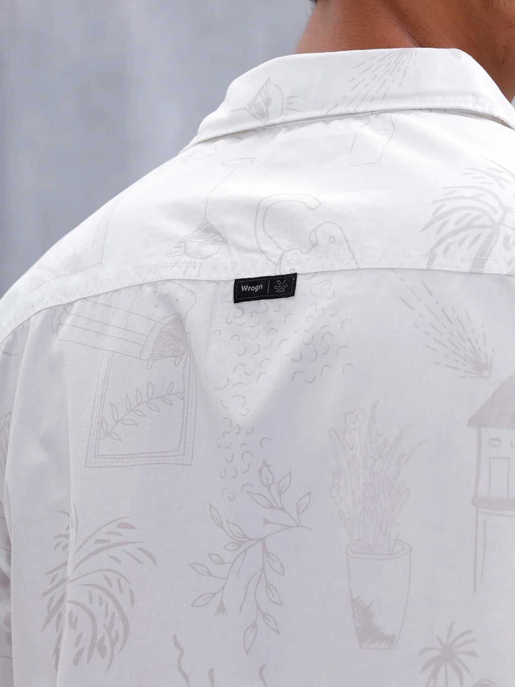 Aop Printed Comfort Fit Spread Collar Shirt | White