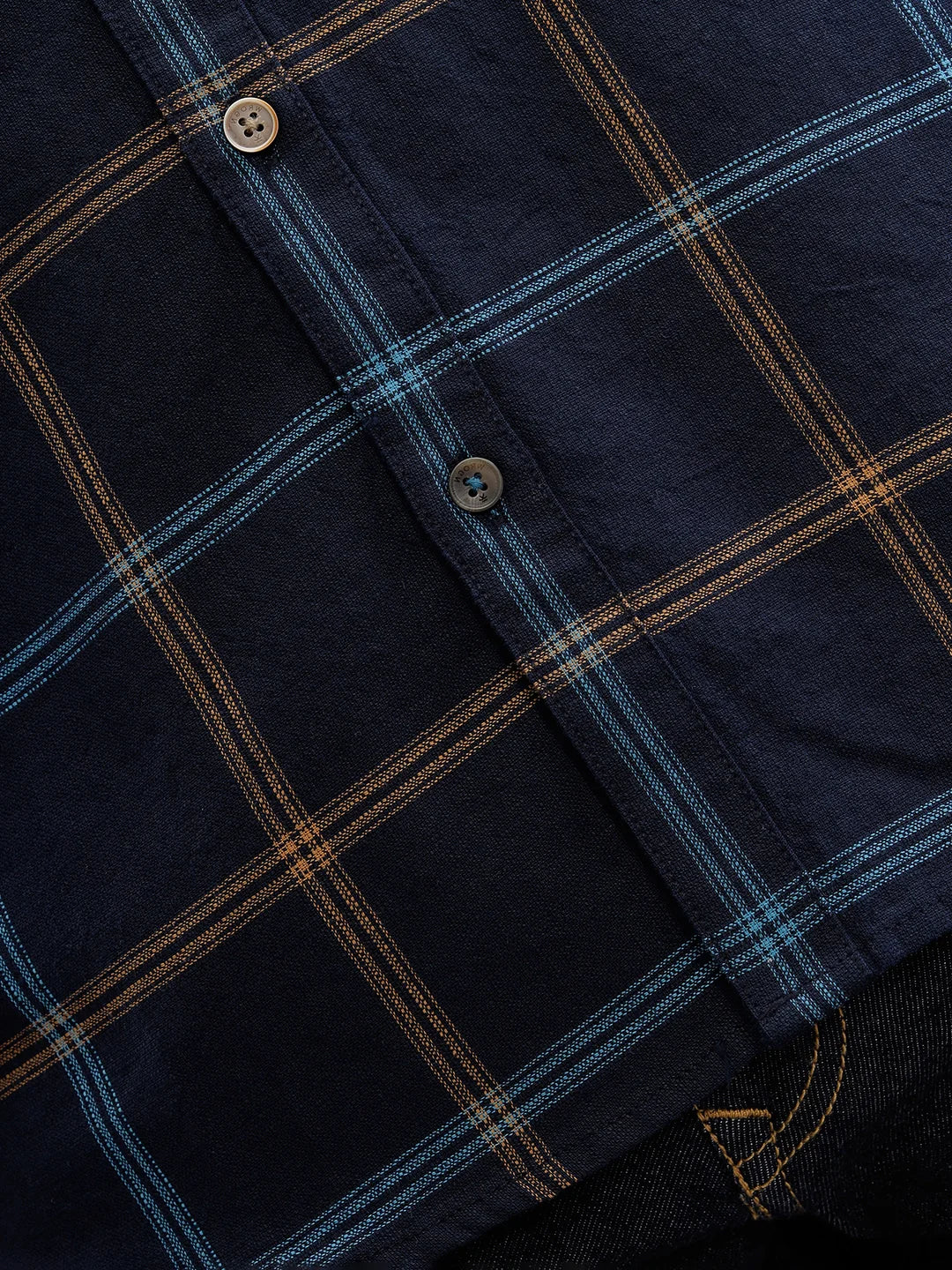 Textured Notebook Check Shirt In Slim Fit  | Navy Blue