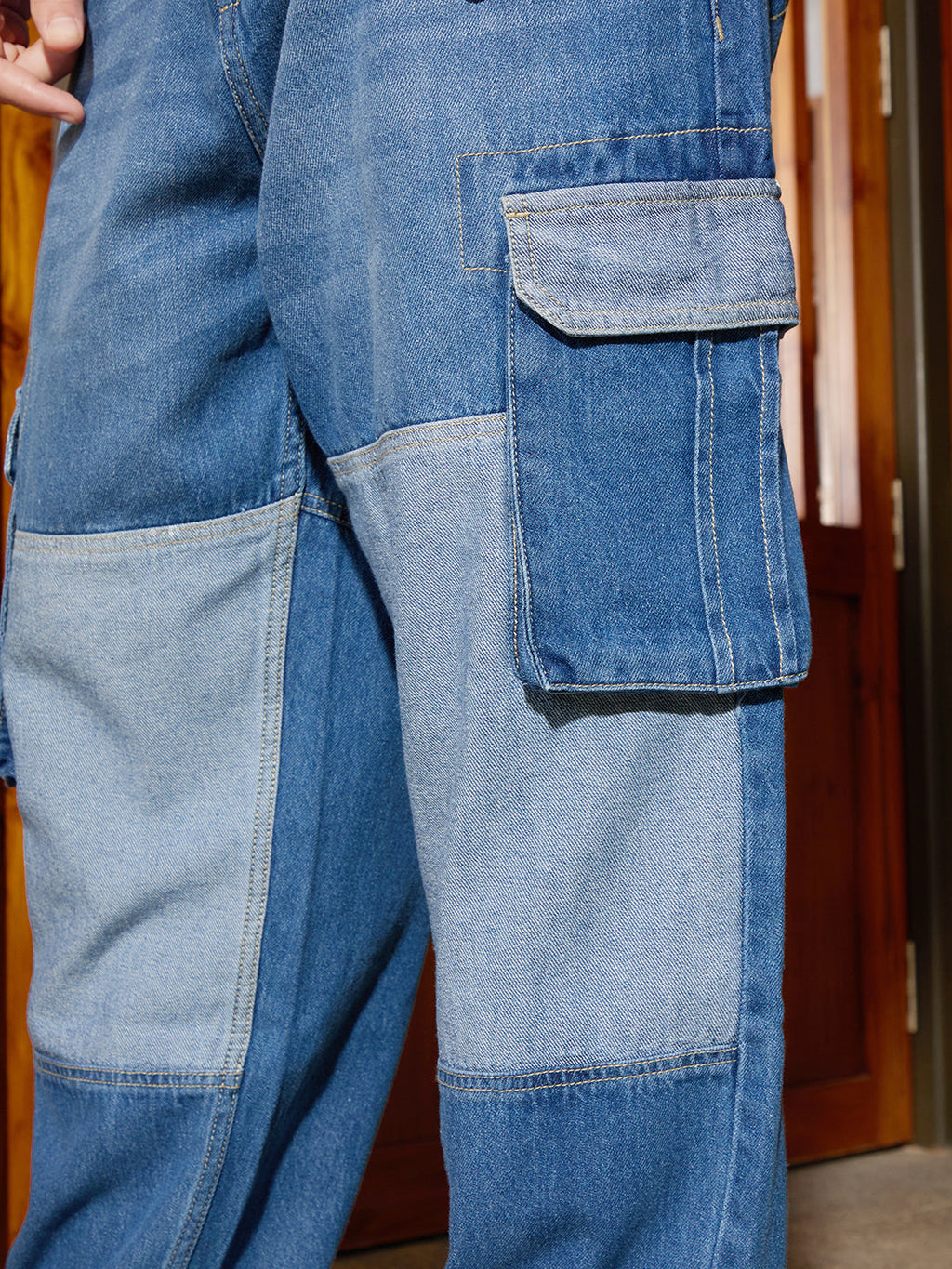 Colour Blocked Denim Cargo | Blue