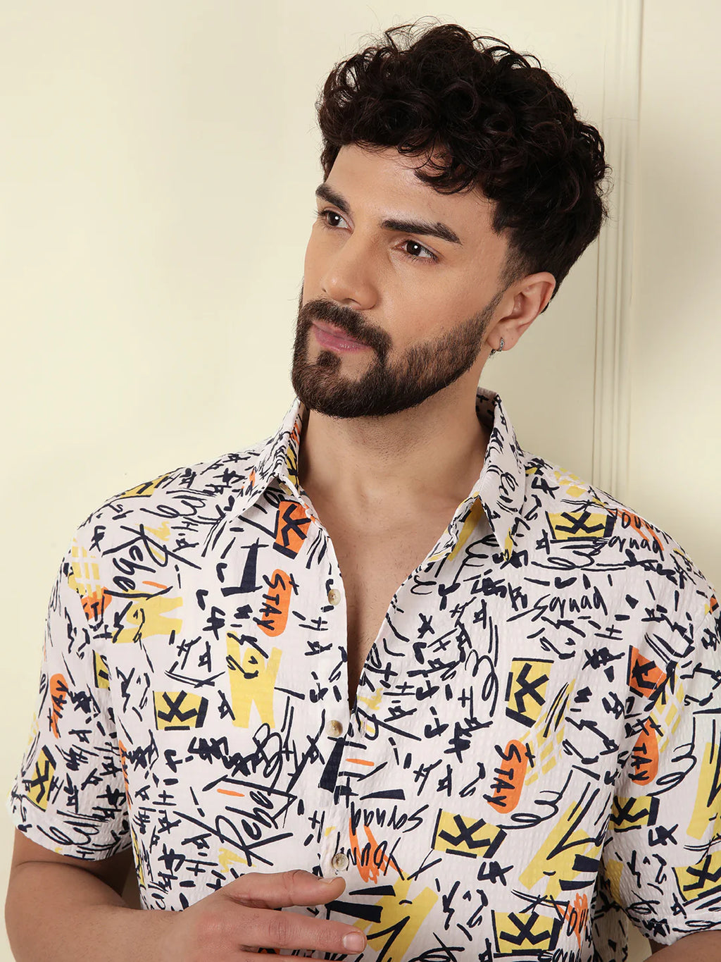 Textured Light Weight AOP Shirt | Off White