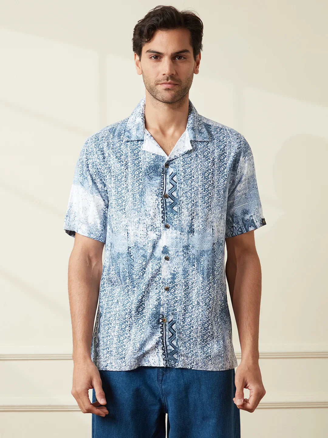 AOP Fluid Light Weight Viscose Shirt | Blue