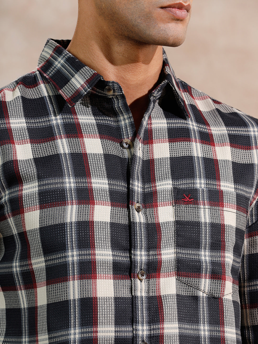 Checked Dobby Regular Fit Shirt  | Navy Blue