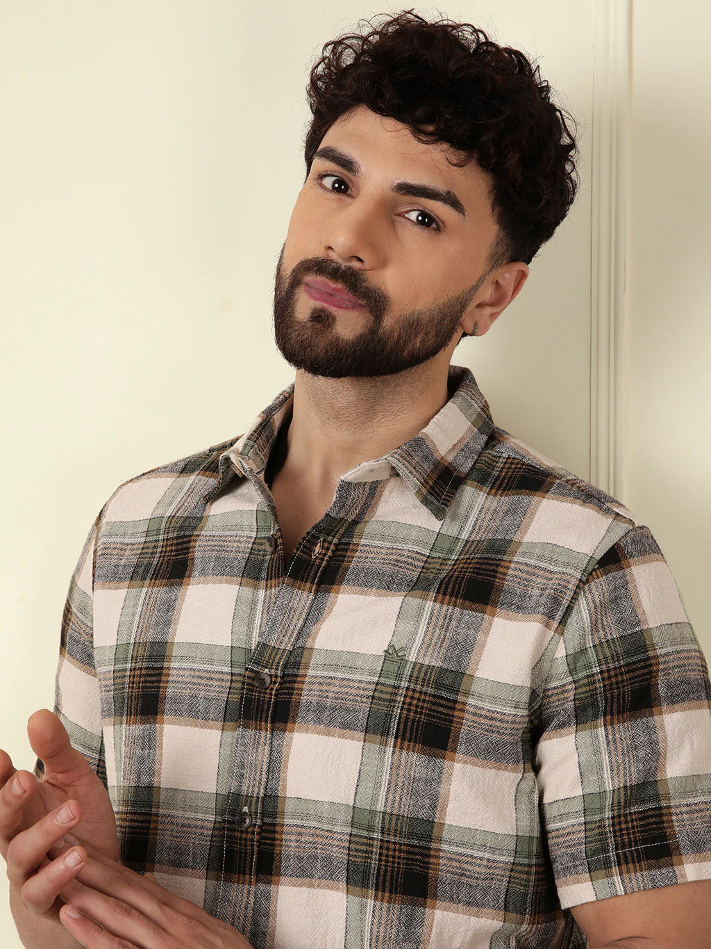 Textured Checks Cotton Shirt | Green