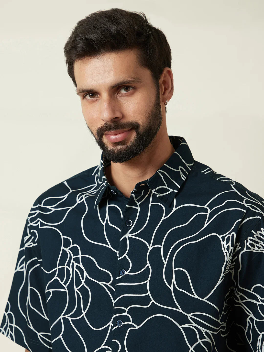 Abstract Floral Print Shirt | Navy Blue