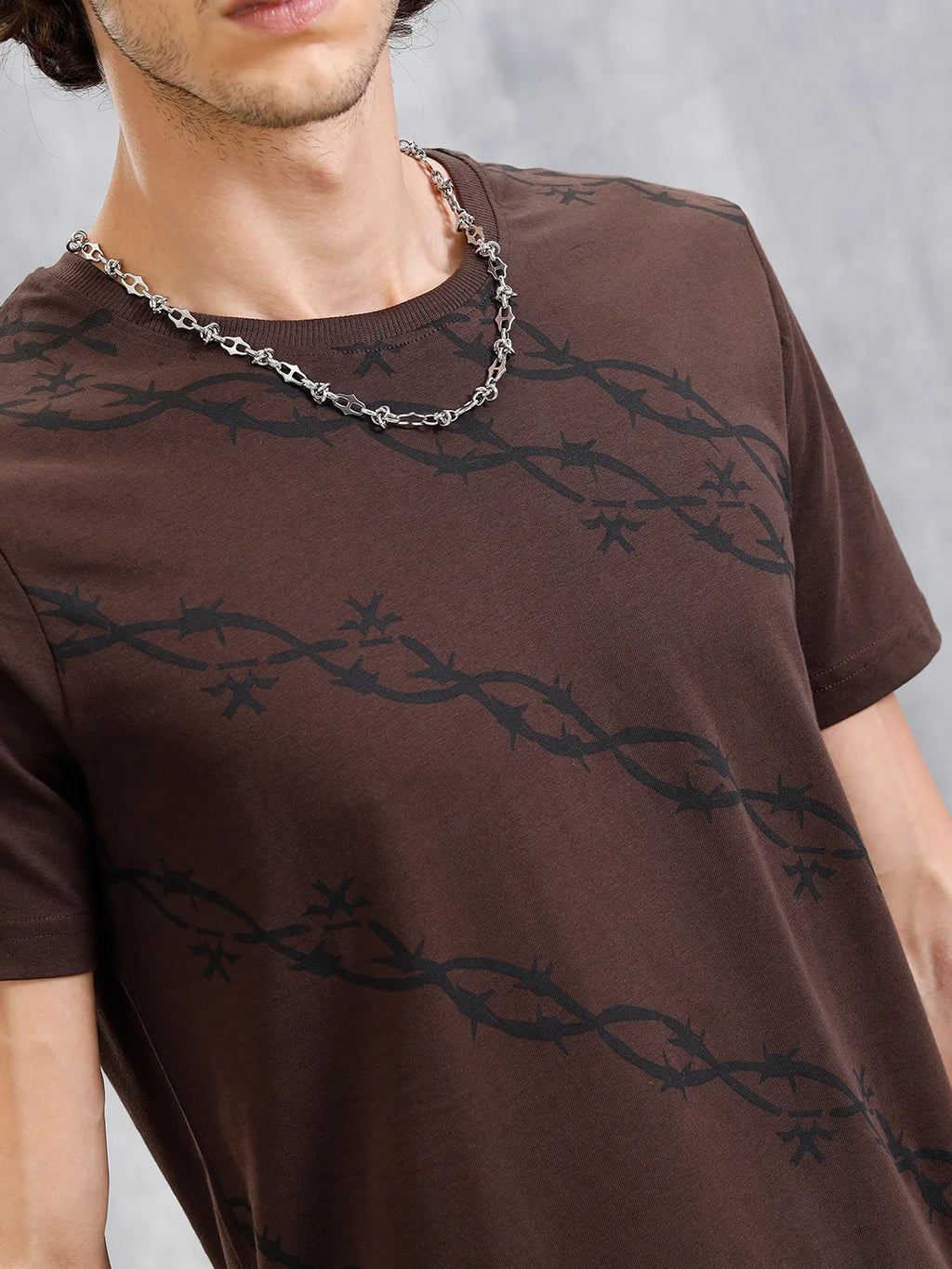 Barbed Wire AOP Slim Fit T-Shirt | Coffee