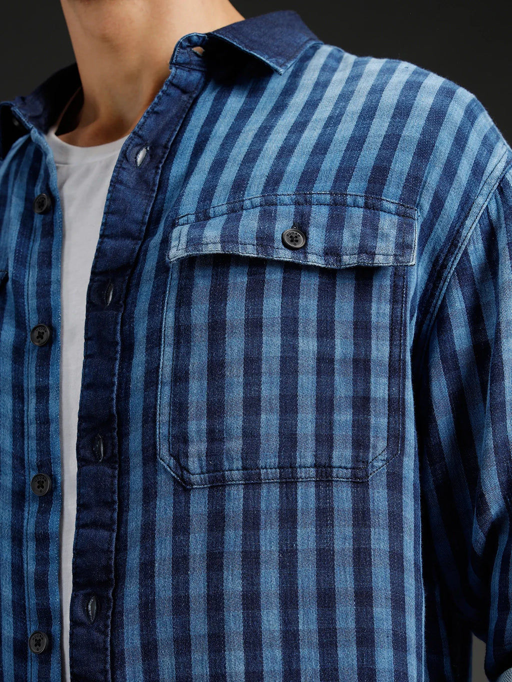 Men's casual oversized fit checkered pattern shirt | Navy Blue