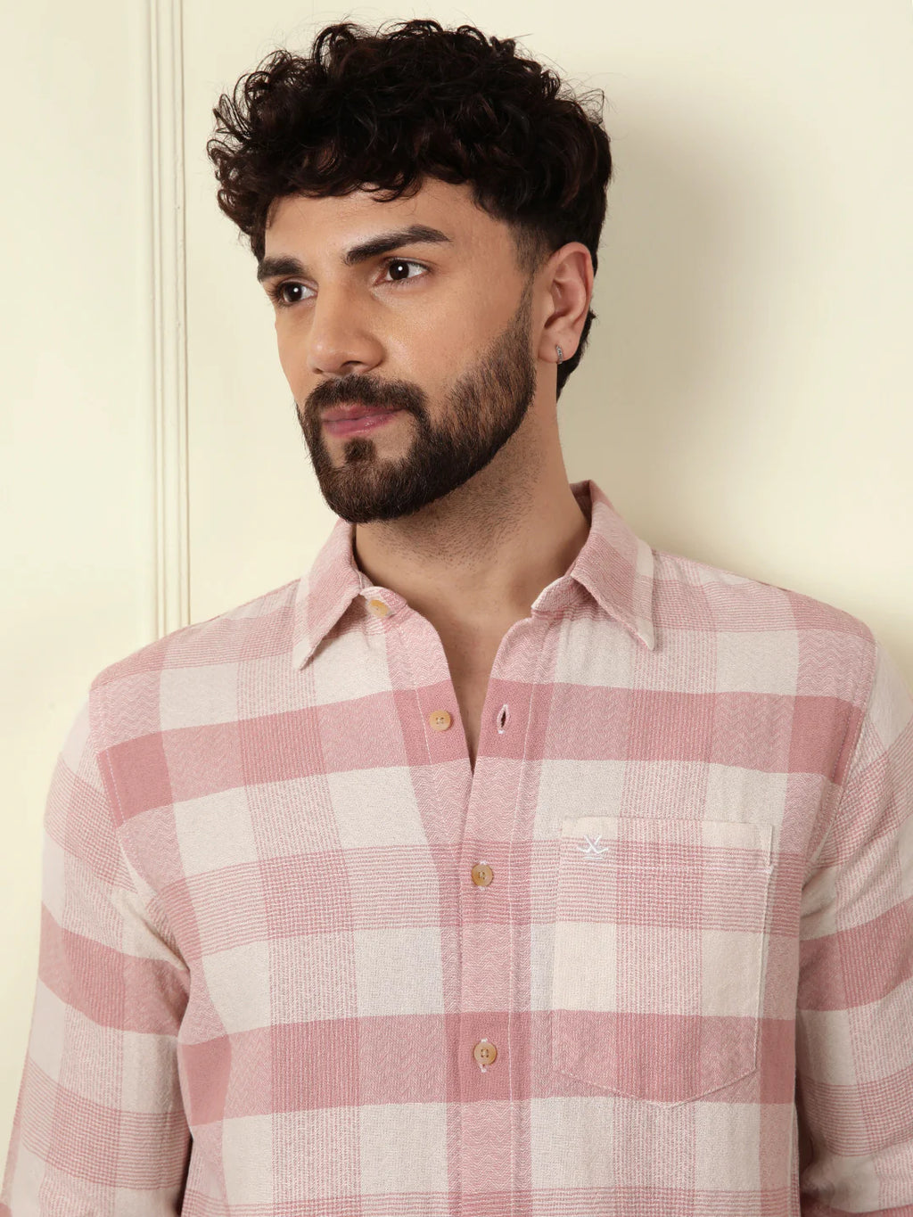 Textured Pastel Checked Shirt | Pink