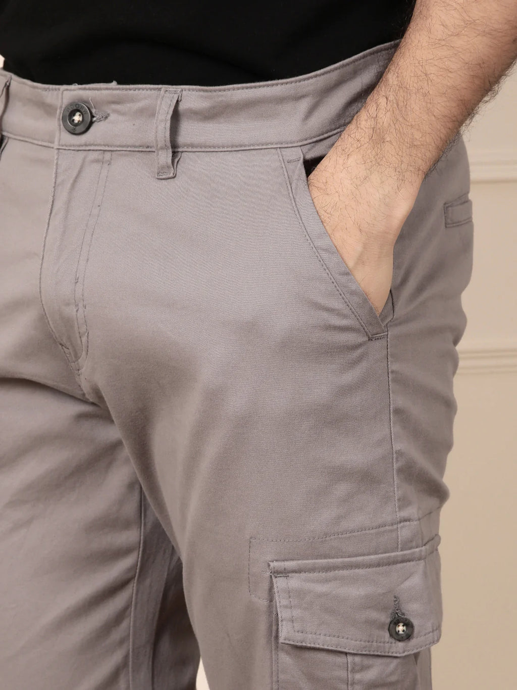 Peached Cotton Cargo Trouser | Grey