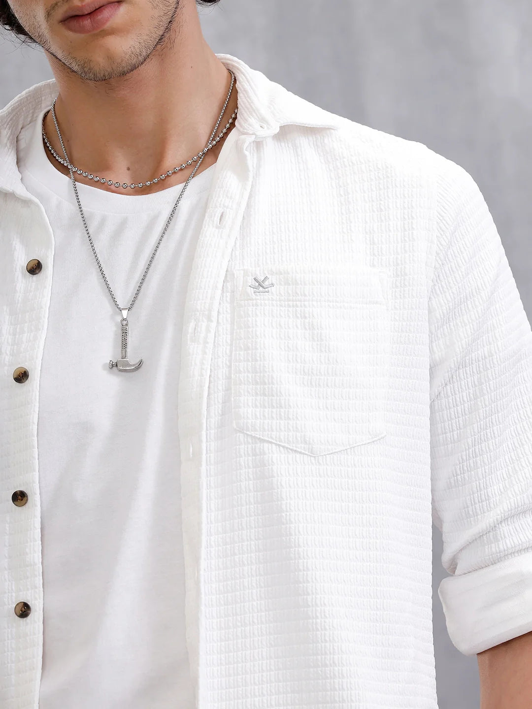 Textured Full Sleeve Shirt | White