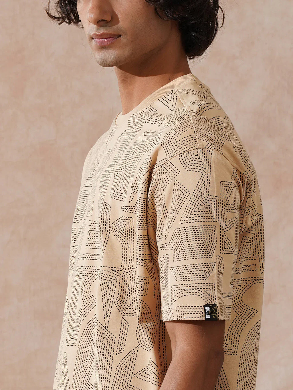 Tonal AOP Oversized T-Shirt | Beige