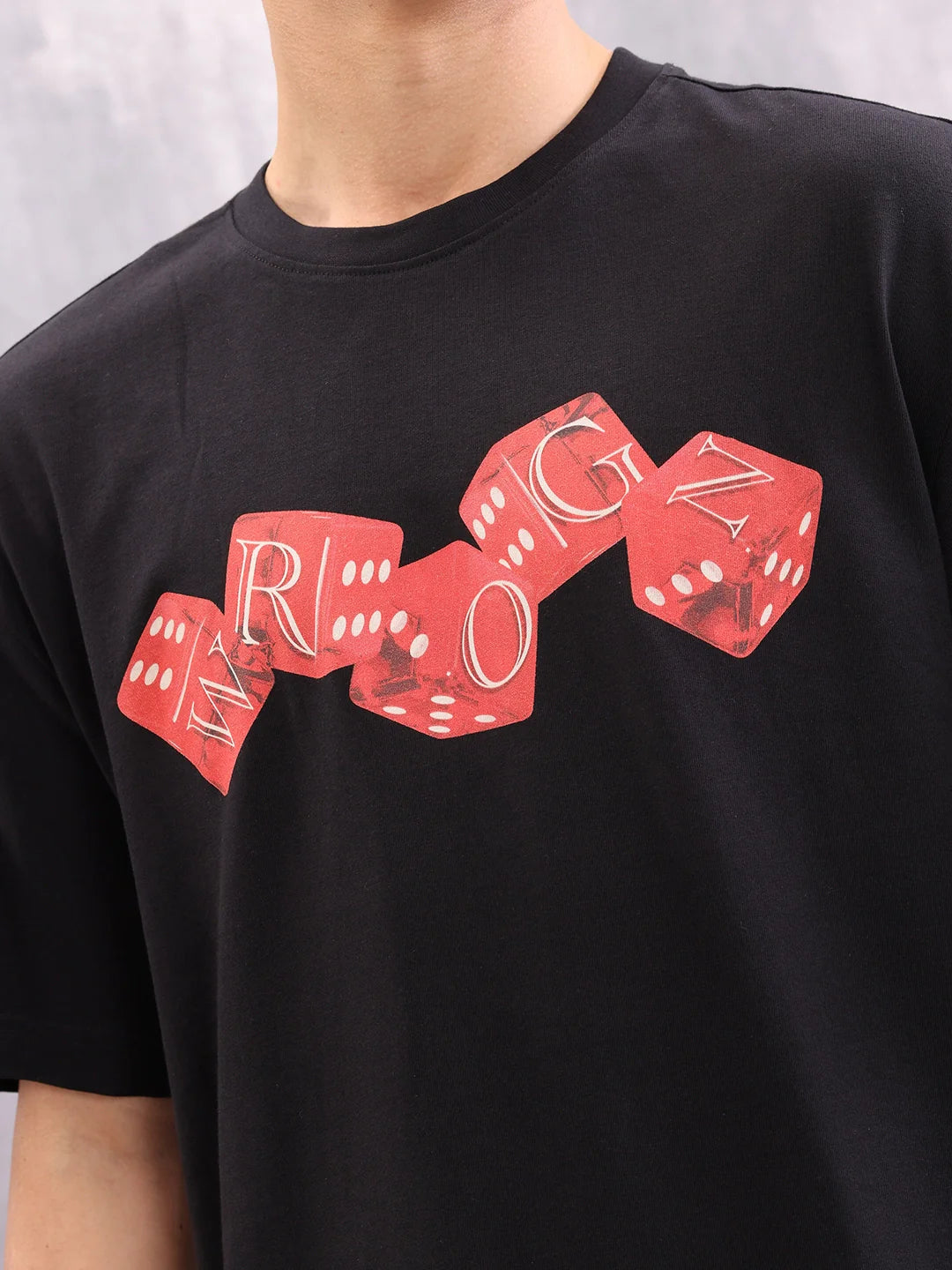 Dice Inspired Graphic Printed Oversized T-Shirt | Black