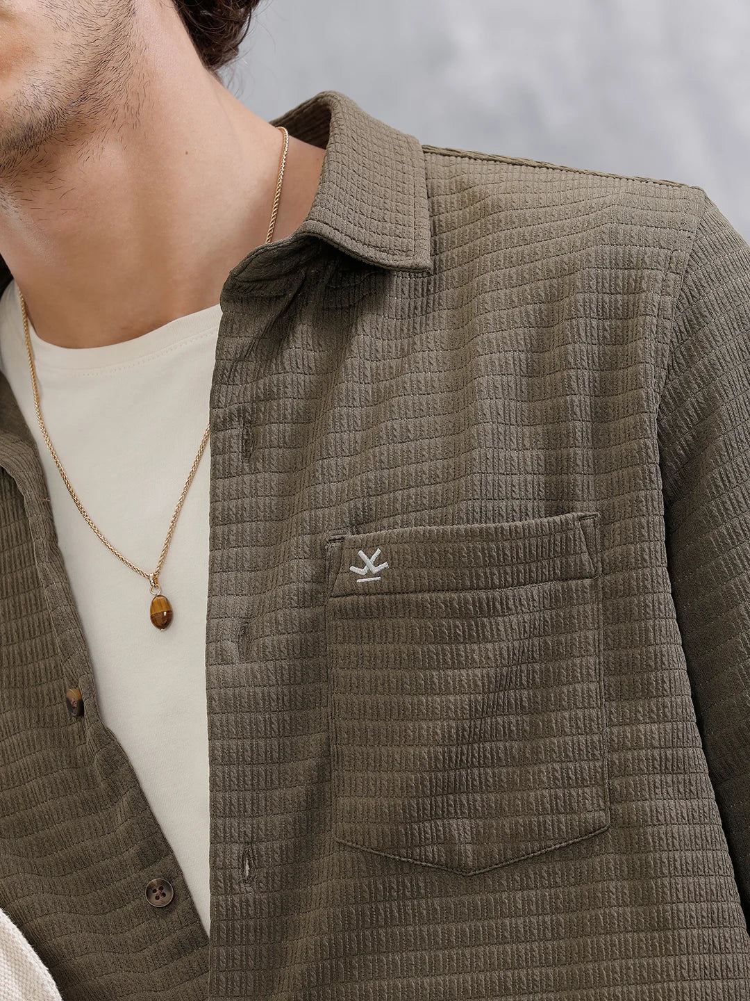Textured Full Sleeve Shirt | Olive