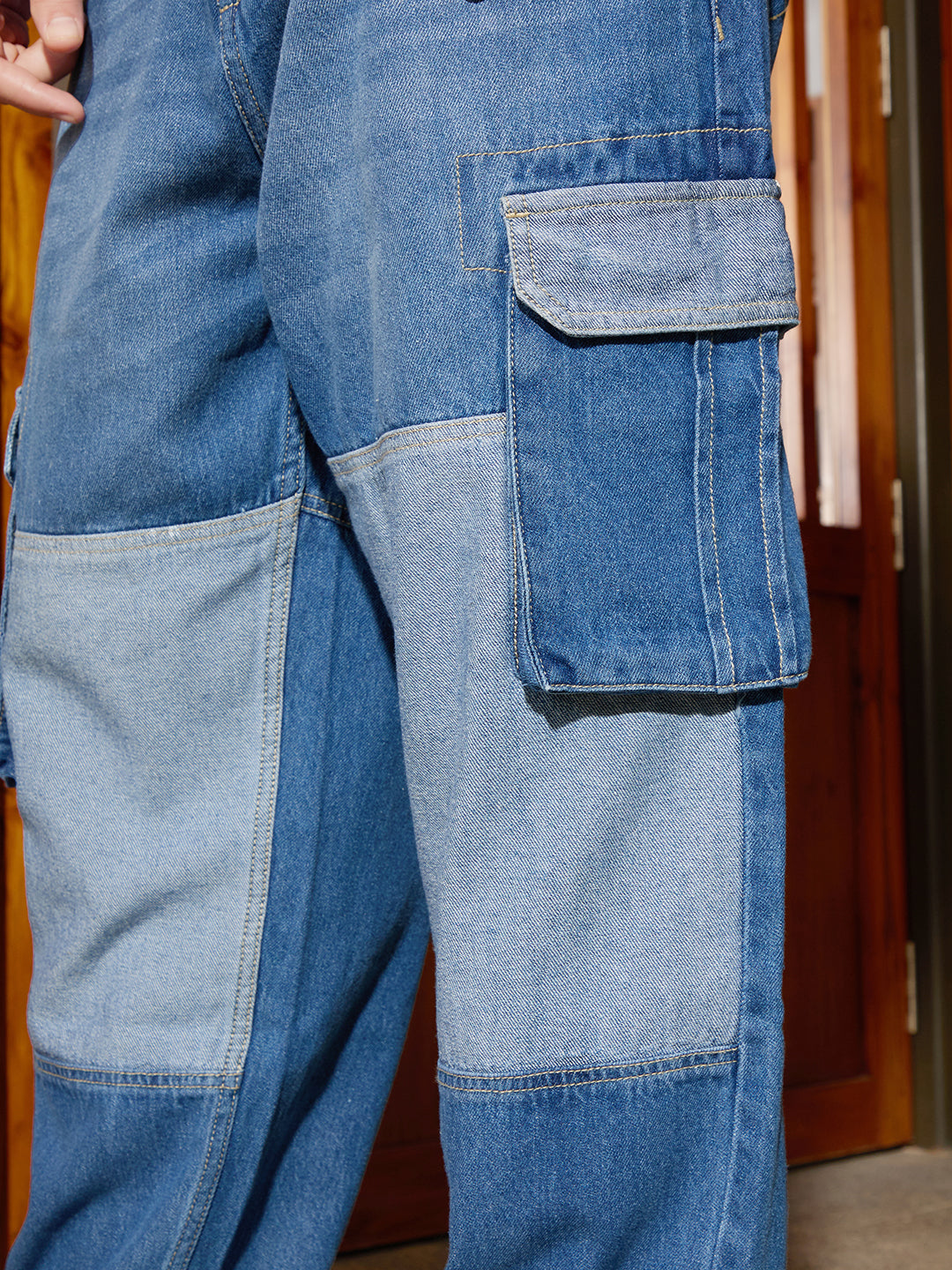 Colour Blocked Denim Cargo | Blue