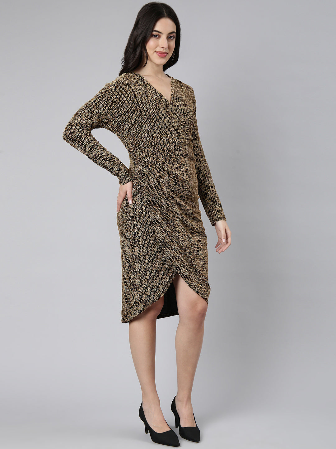 Women's Self Design Black Sheath Dress