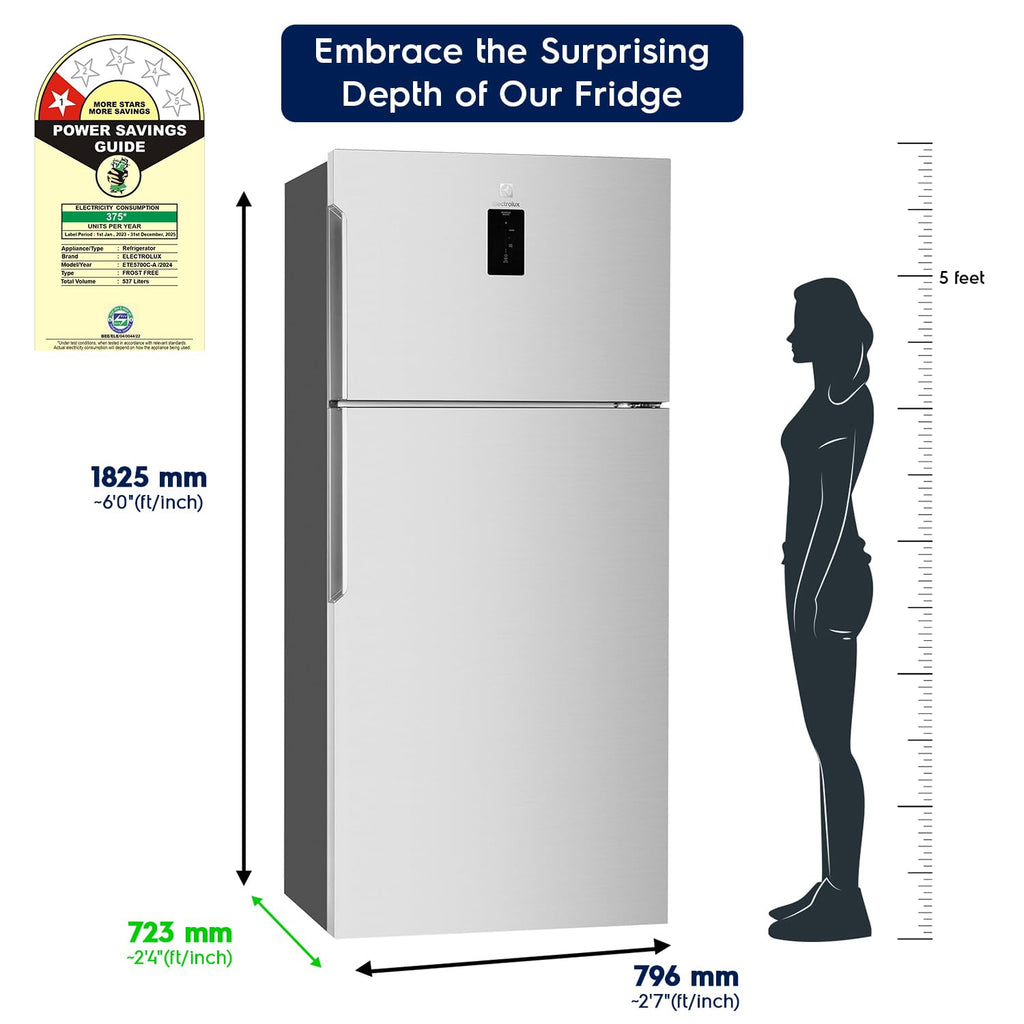 Electrolux 573L Frost Free Inverter Double Door Refrigerator, Top Freezer, TasteLockAuto & TasteGuard Technology, Arctic Silver Steel, UltimateTaste 500, ETE5700C-A | Open Box like New |
