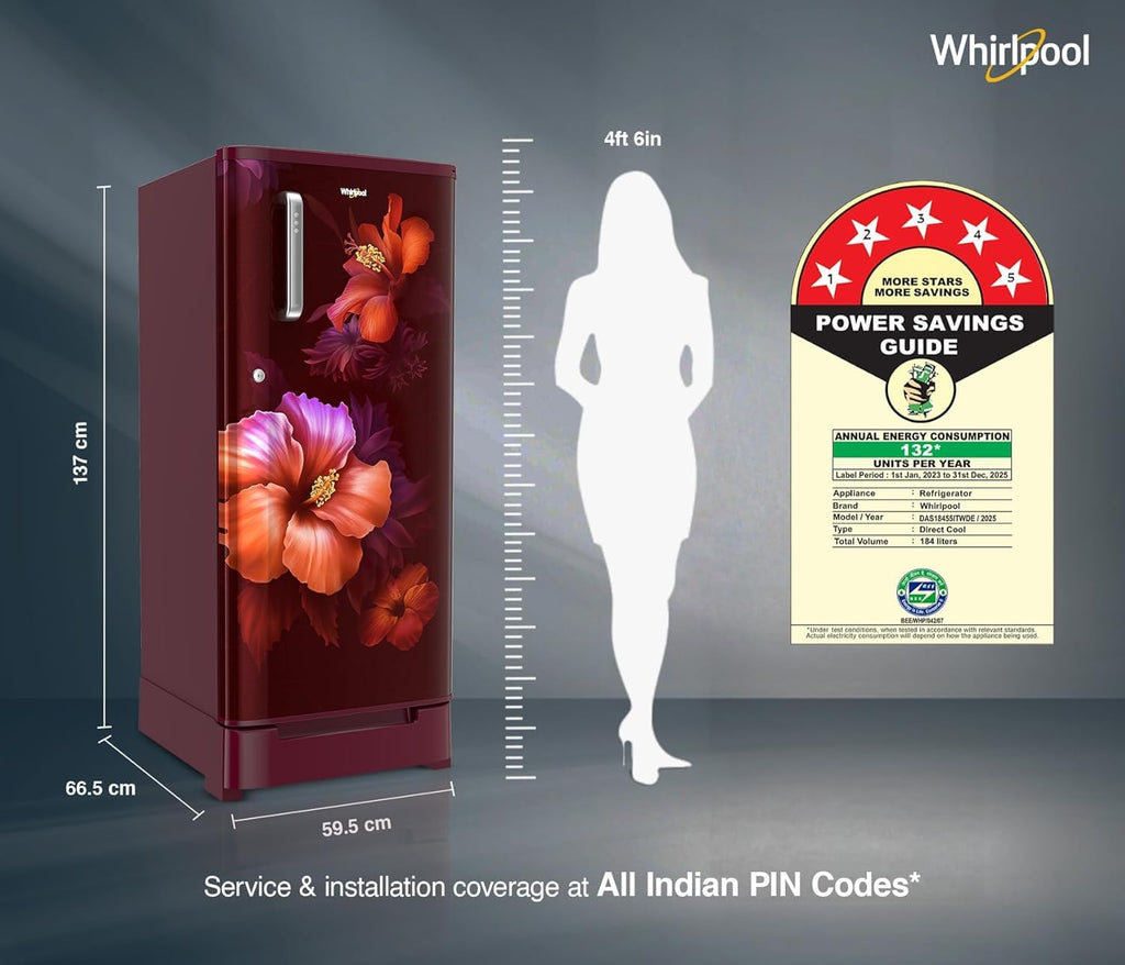 Whirlpool 184 L 5 Star Direct-Cool Single Door Refrigerator (205 WDE ROY 5S Inv SAPPHIRE SPRING-Z)
