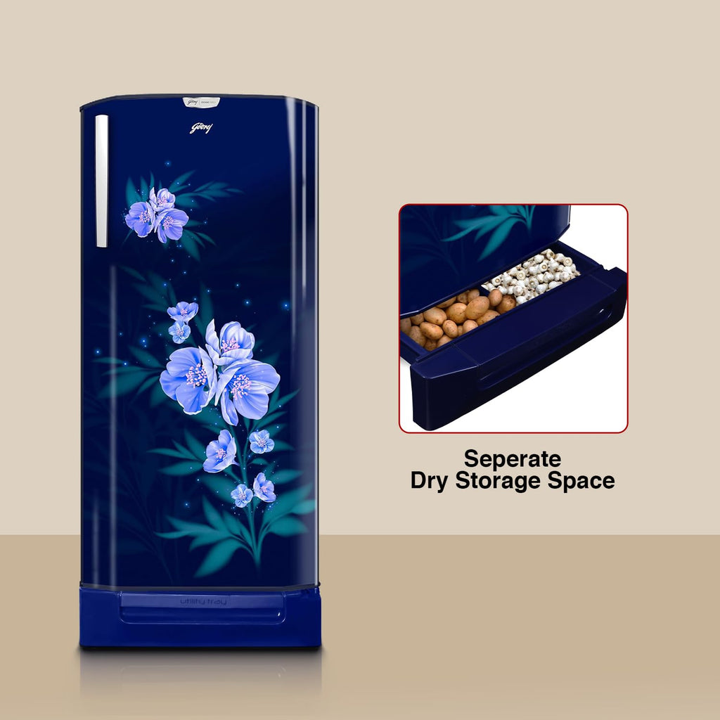 Godrej 180 L 5 Star Single Door Refrigerator (RD EDGENEO 207E TDF MP BL, Maple Blue)