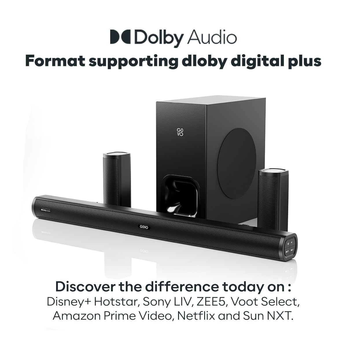GOVO GoSurround 980 Dolby Digital | 525W Sound bar, 5.1 Channel Home Theatre, 6.5" Wired subwoofer, HDMI, Opt, AUX, USB & Bluetooth, 3 Equalizer Modes, Stylish Remote & LED Display (Black)