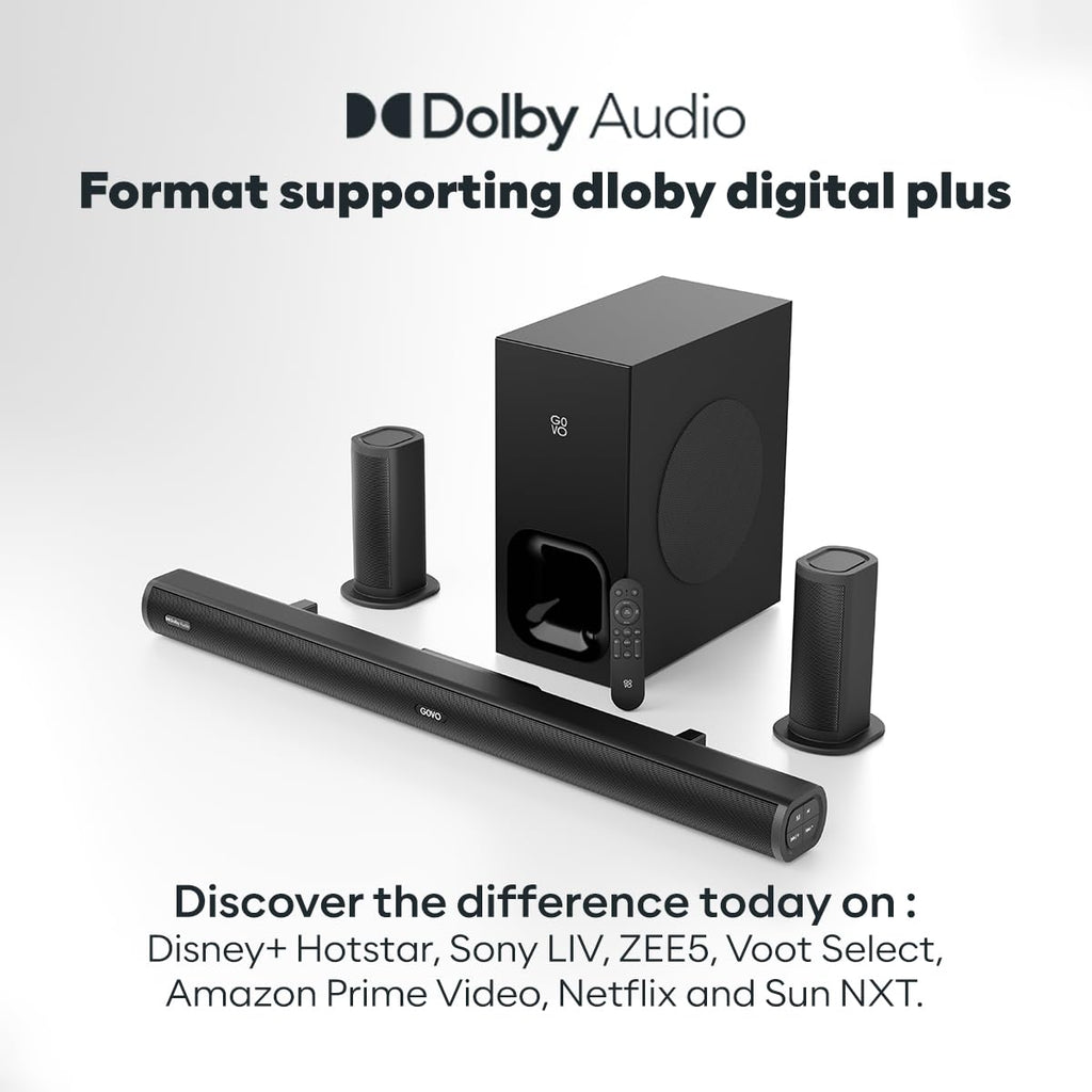 GOVO GoSurround 990 Dolby Digital | 525W Sound bar, 5.1 Channel Home Theatre, 6.5" Wireless subwoofer and Satellite Speakers, HDMI, Opt, AUX, USB & Bluetooth, 3 Equalizer Modes, LED Display (Black)